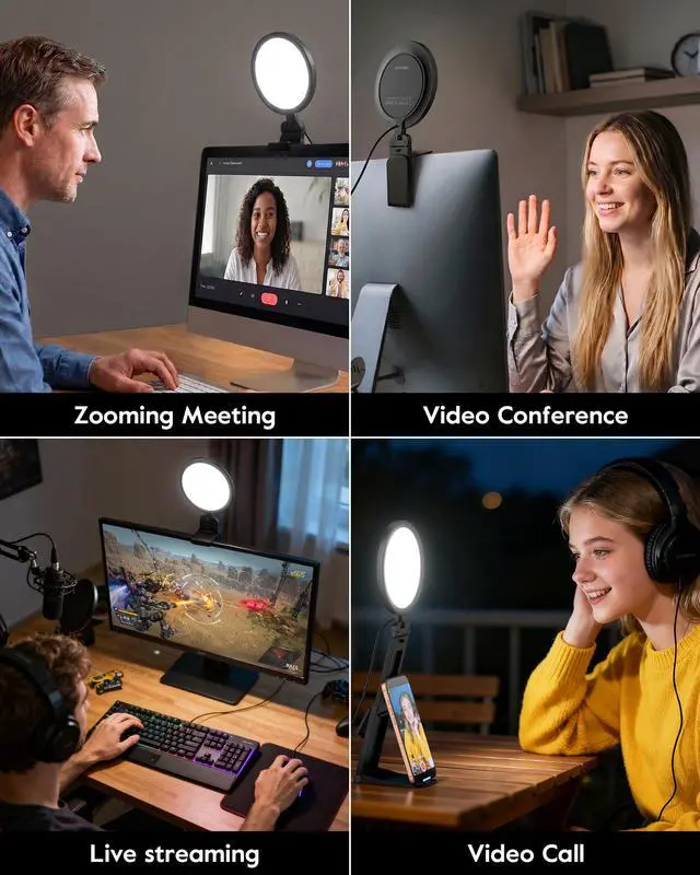 Alt view image 3 of 7 - 5" Ring Light for Computer, Eye-Caring & Flicker-Free Lighting for Zoom Meetings, Video Call, Recording, Streaming, Portable Light for Laptop, Monitor & Webcam with 50 Modes (3000K-6500K) CRI>97.8