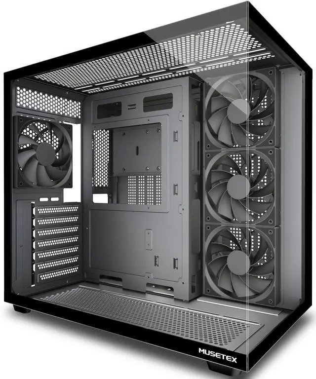 Main image of Y6 PC Case, Pre-Installed 4 Non-LED Fans, ATX Mid Tower Case, Computer Case with Type-C, 270° Full View Tempered Glass, Black