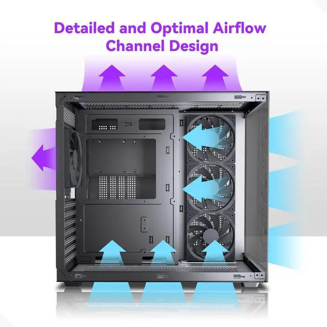 Alt view image 3 of 7 - Y6 PC Case, Pre-Installed 4 Non-LED Fans, ATX Mid Tower Case, Computer Case with Type-C, 270° Full View Tempered Glass, Black