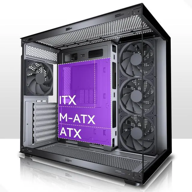 Alt view image 6 of 7 - Y6 PC Case, Pre-Installed 4 Non-LED Fans, ATX Mid Tower Case, Computer Case with Type-C, 270° Full View Tempered Glass, Black