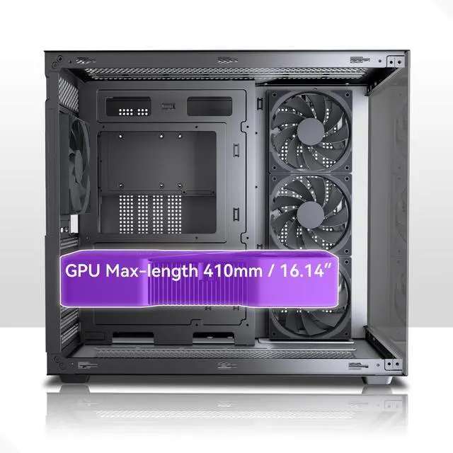 Alt view image 7 of 7 - Y6 PC Case, Pre-Installed 4 Non-LED Fans, ATX Mid Tower Case, Computer Case with Type-C, 270° Full View Tempered Glass, Black