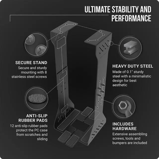 Alt view image 5 of 7 - Heavy Duty Under Desk PC Holder Up to 77 lbs Load Capacity - Adjustable Computer Tower Holder CPU Holder Under Desk Mount - PC Holder Under Desk Under Desk Computer Mount (Black)