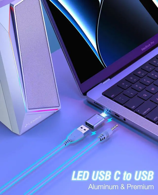 Alt view image 6 of 6 - Computer Speakers, USB/USB-C Powered PC Speakers with Loud Stereo Sound, Headphone-in for Desktop, Laptop, Monitor