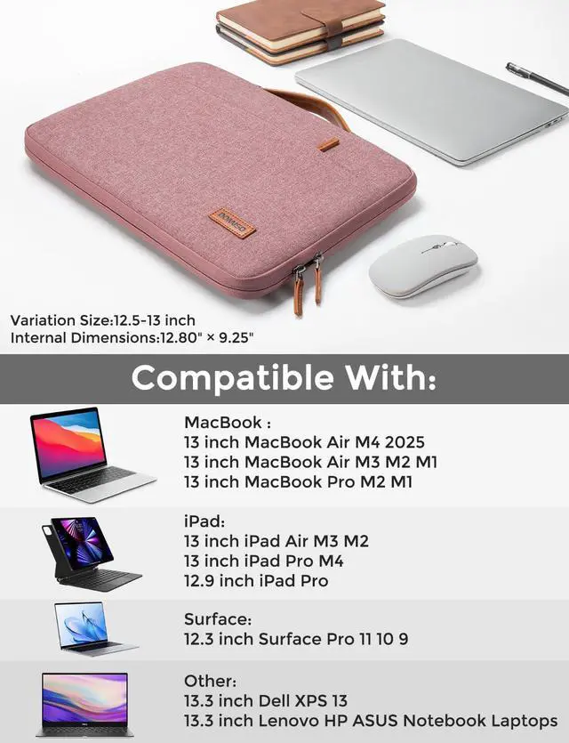 Alt view image 4 of 7 - 13.3 inch Laptop Case Sleeve Protective Cover Compatible with 14 inch MacBook Pro M4 M3 M2/MacBook Pro Max,13-13.3 inch Dell,Lenovo, HP,Waterproof Computer Cases Bag with Handle,Pink