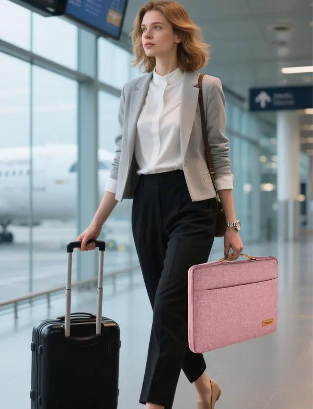 Alt view image 2 of 7 - 13.3 inch Laptop Case Sleeve Protective Cover Compatible with 14 inch MacBook Pro M4 M3 M2/MacBook Pro Max,13-13.3 inch Dell,Lenovo, HP,Waterproof Computer Cases Bag with Handle,Pink