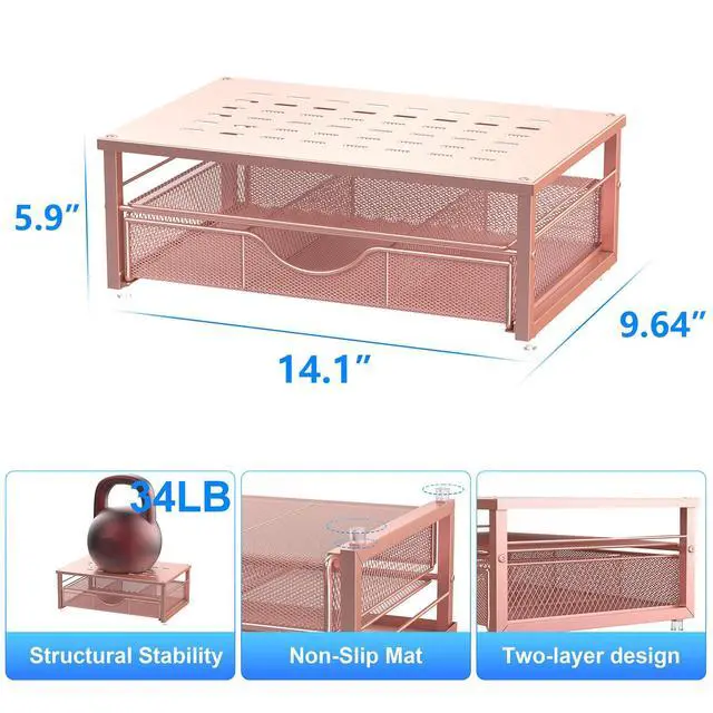 Alt view image 5 of 7 - Computer Monitor Stand Riser, office organizer with Drawer, Office Organizers Storage for Classroom Office Supplies (Rose)