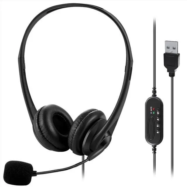 Main image of Computer USB Headset with Mic, Wired Headphones with Microphone for PC, Laptop (Black Slender)