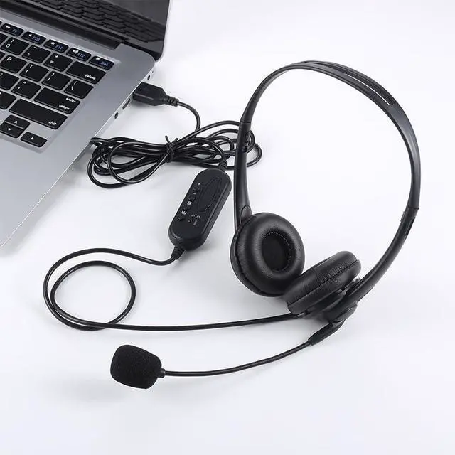 Alt view image 4 of 6 - Computer USB Headset with Mic, Wired Headphones with Microphone for PC, Laptop (Black Slender)