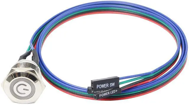 Main image of Chassis Switch - Metal Button, PC Case LED Power Button ATX Supply On/Off for DIY Computer - 60cm, 12mm