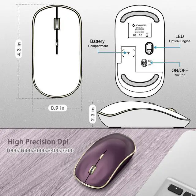 Alt view image 4 of 7 - J Wireless Mouse for Laptop, 2.4G Slim Wireless Silent Mouse, Portable Wireless Computer Mouse, 3200 DPI, USB Wireless Mouse for Desktop, Notebook, Chromebook, PC (Wine Red)