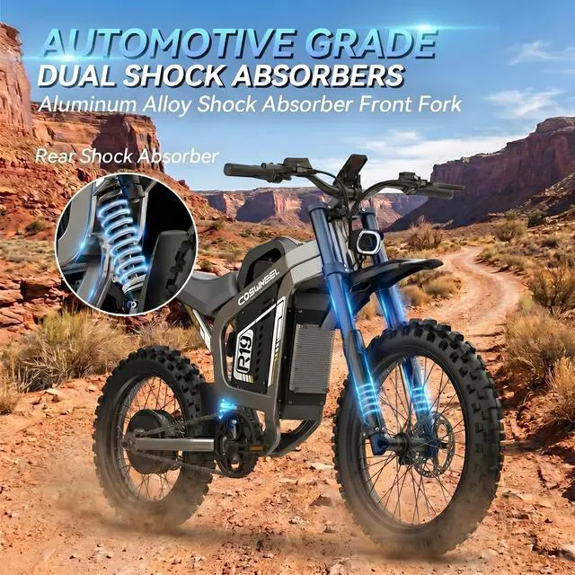 Alt view image 3 of 7 - COSWHEEL R19 Electric Dirt Bike for Teens Adults,9000W Peak Motor & 60MPH Electric Motorcycle,72V 40AH Battery 125 Miles Range,19" Tire Off-Road E-Bike with Hydraulic Brakes & Full Shock Absorption