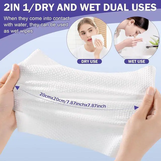 Alt view image 11 of 12 - Face Towels, Disposable Face Towelette, Makeup Remover Dry Wipes 100 Count(2 Box), Soft Cotton Dry Wipes Facial Cloths Towelettes for Washing and Drying, Facial Tissue for Cleansing, Skincare