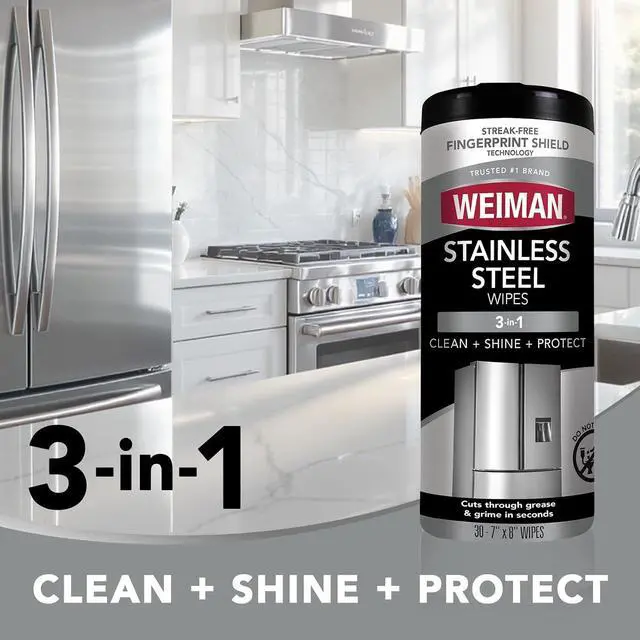 Alt view image 9 of 10 - Weiman Stainless Steel Cleaner & Polisher Wipes, 30Count, StreakFree Shine for Kitchen Appliances & Outdoor Grills