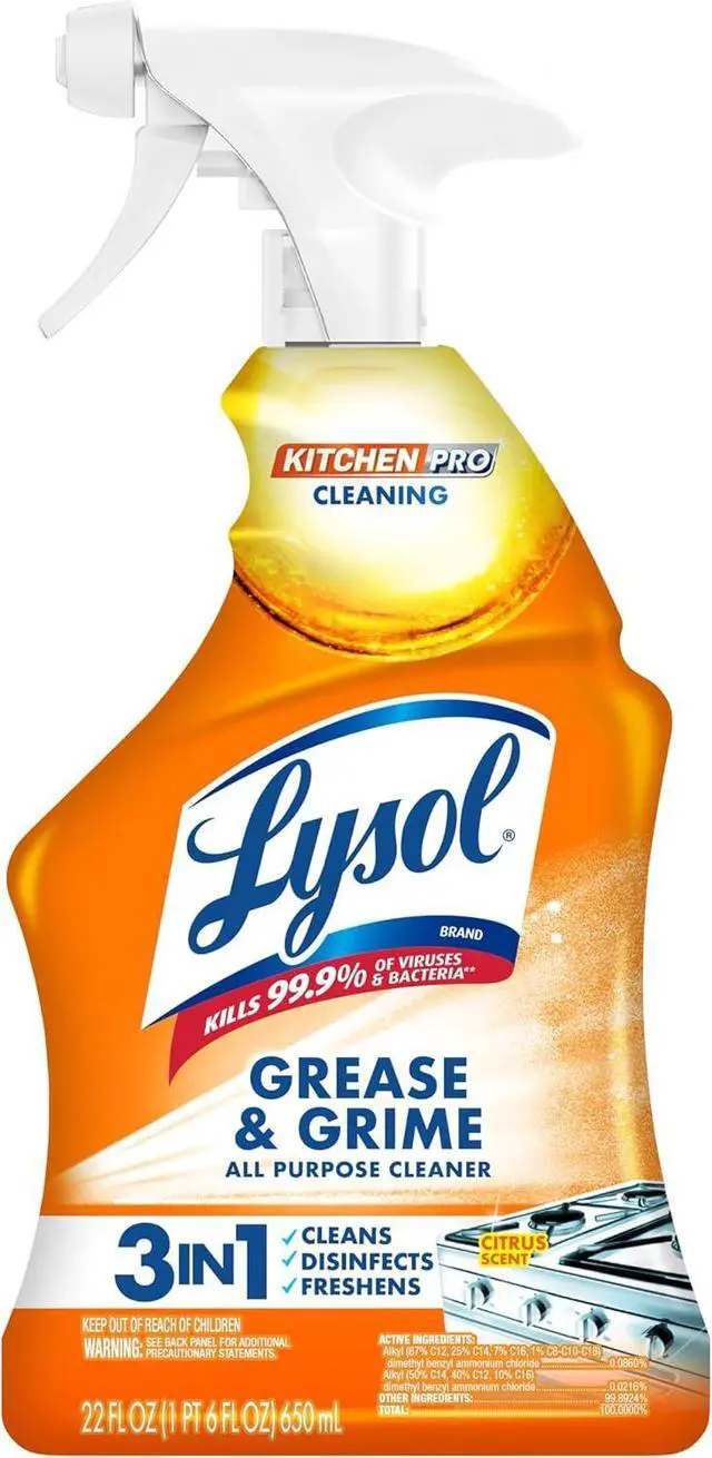 Alt view image 6 of 10 - Lysol All Purpose Kitchen Cleaner Spray, Citrus Scent, 22 oz, Cuts Grease & Grime, Kills 99.9% of Kitchen Bacteria & Viruses
