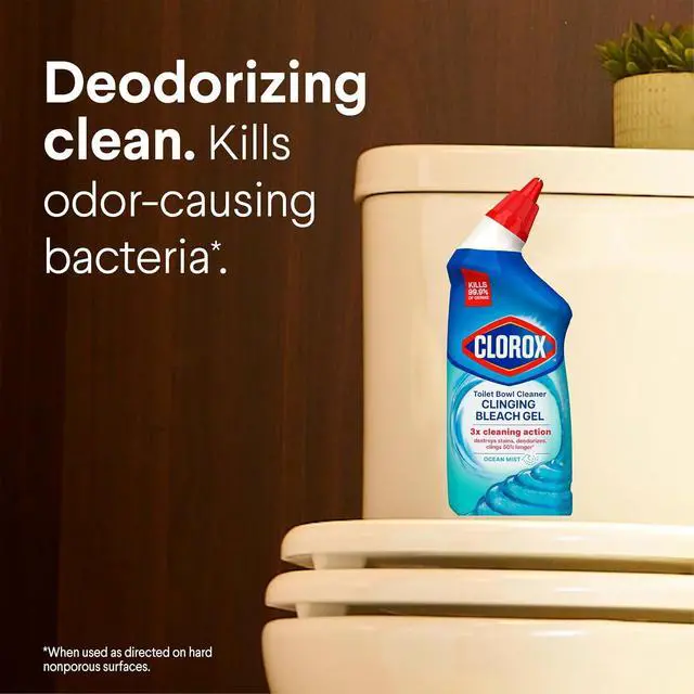 Alt view image 11 of 12 - Clorox Clinging Bleach Gel Toilet Bowl Cleaner, Ocean Mist Scent, 24 fl oz, Pack of 2, Kills 99.9% Bacteria & Viruses