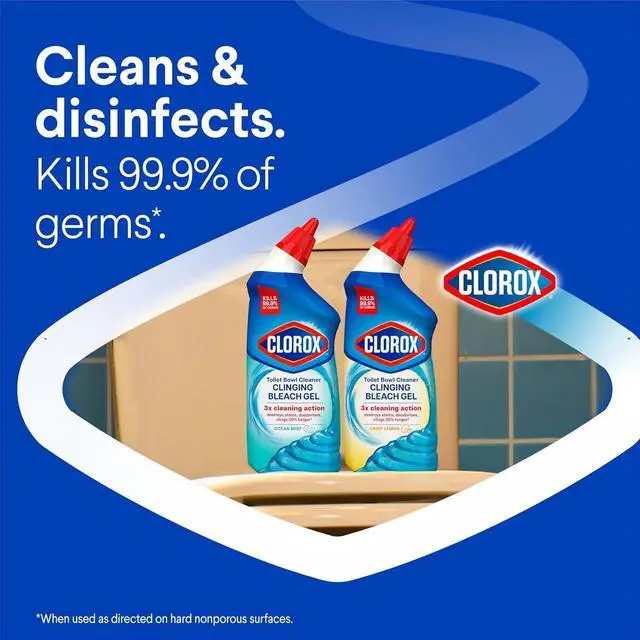 Alt view image 9 of 12 - Clorox Clinging Bleach Gel Toilet Bowl Cleaner, Ocean Mist Scent, 24 fl oz, Pack of 2, Kills 99.9% Bacteria & Viruses