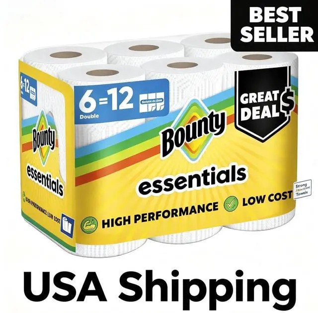 Main image of Bounty Essentials Paper Towels Select-A-Size 6 Double Rolls, White, 108 Sheets Per Roll