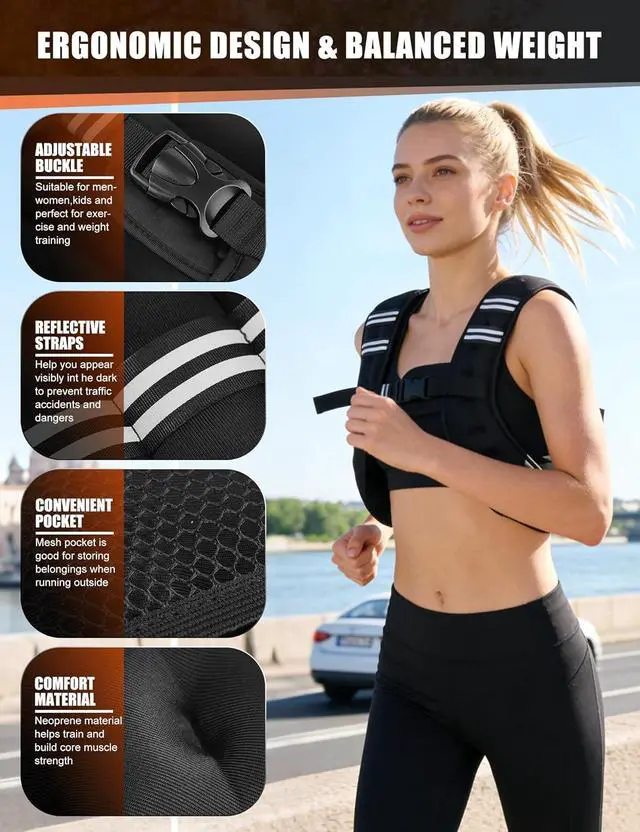 Alt view image 6 of 6 - Henkelion Weighted Vest Weight Vest for Men Women Kids Weights Included, Body Weight Vests Adjustable for Running, Training Workout, Jogging, Walking
