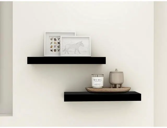 Alt view image 2 of 6 - Mainstays Black 16.5" Wood Floating Shelves, Set of 2