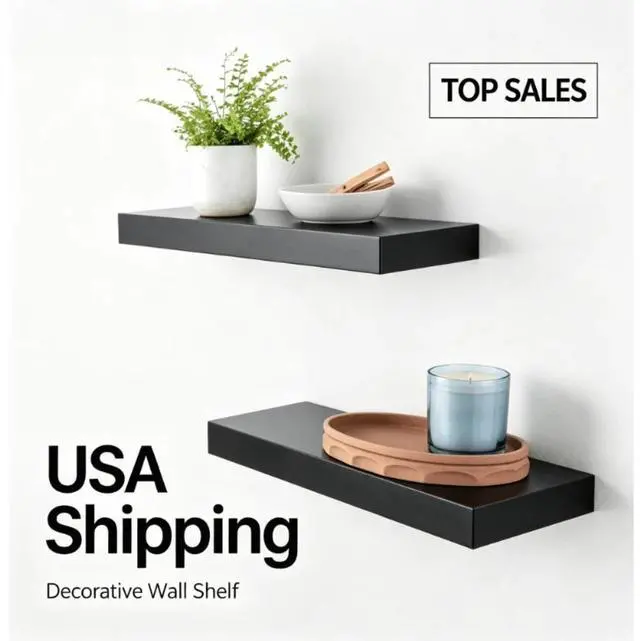 Main image of Mainstays Black 16.5" Wood Floating Shelves, Set of 2