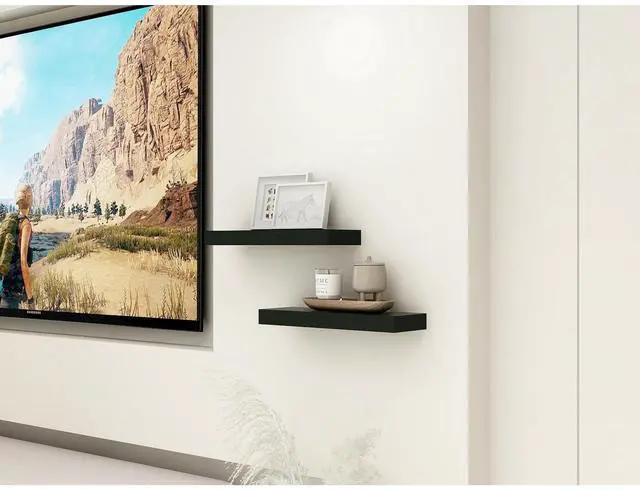 Alt view image 4 of 6 - Mainstays Black 16.5" Wood Floating Shelves, Set of 2