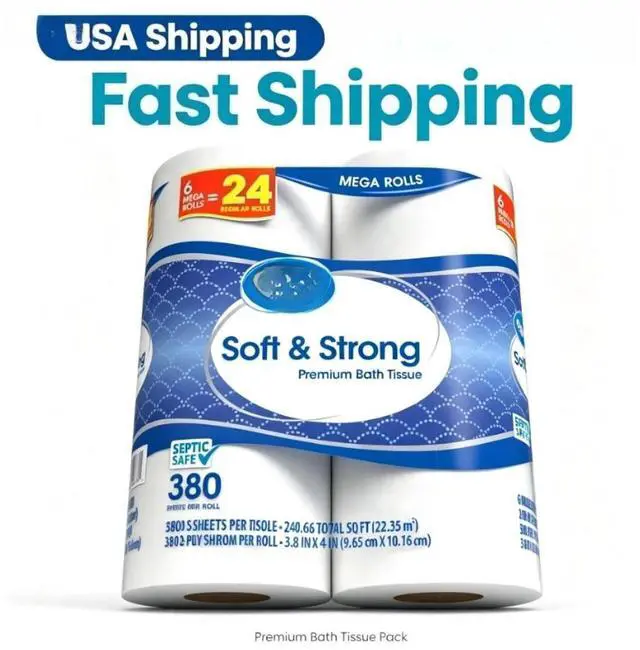 Main image of Great Value Soft & Strong Premium Toilet Paper, 6 Mega Rolls, 380 Sheets per Roll