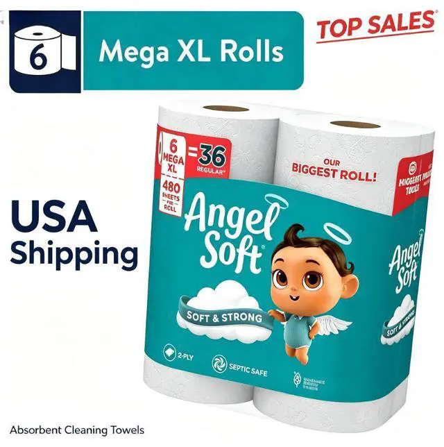 Main image of Angel Soft 2-Ply Toilet Paper, 6 Mega XL Rolls, 480 Sheets Per Roll