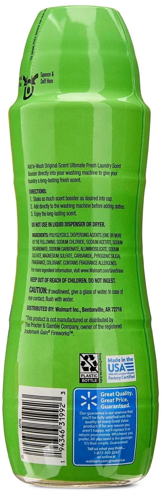Alt view image 5 of 6 - Great Value Ultimate Fresh Scent Booster, Original Scent, 12.2 oz, Compare to Gain Fireworks