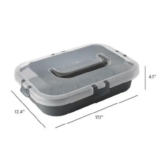 Alt view image 5 of 6 - Mainstays Rectangular Cupcake & Cake Carrier with Lid, Handle, Clasps & Removeable Flippible Cupcake Tray, Grey Plastic