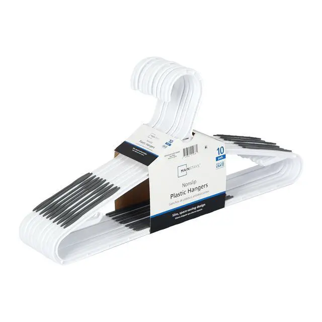 Alt view image 3 of 6 - (2 pack) Mainstays Non-Slip Plastic Shirt Hanger, 10 Pack, White