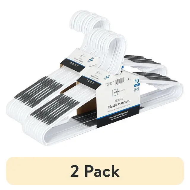 Alt view image 4 of 6 - (2 pack) Mainstays Non-Slip Plastic Shirt Hanger, 10 Pack, White