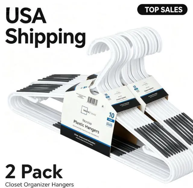 Main image of (2 pack) Mainstays Non-Slip Plastic Shirt Hanger, 10 Pack, White