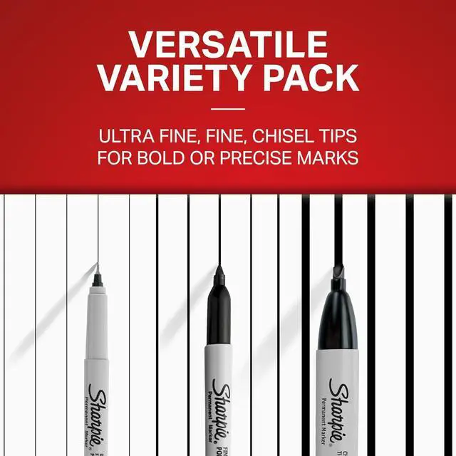 Alt view image 2 of 6 - Sharpie Permanent Markers Variety Pack, Includes Chisel, Fine, and Ultra-Fine Tips, Black, 6 Count - Poster, Office, School Supplies