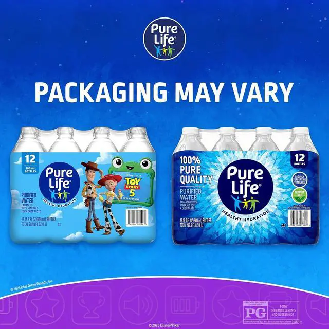 Alt view image 4 of 6 - Pure Life Purified Bottled Water, 12 Pack - Still Drinking Water Enhanced with Minerals for a Crisp Taste - 16.9 Fl Oz - Toy Story 5 Packaging Graphics