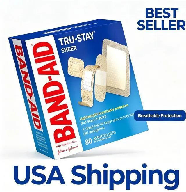 Main image of BAND-AID Brand Tru-Stay Sheer Adhesive Bandages, Assorted Sizes, 80 Count | Dependable Lightweight Protection, Sterile Wound Care for Minor Cuts & Scrapes, First Aid Kit Essential, Flexible Comfort