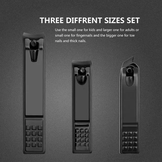 Alt view image 6 of 6 - Nail Clippers Set Black Matte Stainless Steel Fingernail & Thick Toenail & Ingrown Nail Clippers, Perfect 3 pcs Nail Clipper Cutter for Men and Women(Black)
