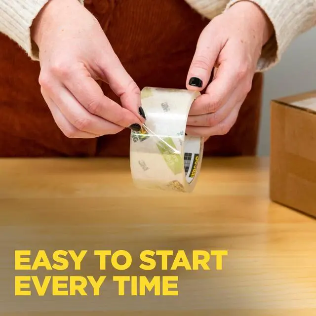 Alt view image 2 of 6 - Scotch Sure Start Shipping Packaging Tape, 1.88" x 54.6 yd, Designed for Packing, Shipping and Mailing, Quiet Unwind, No Splitting or Tearing, 3" Core, Clear, 1 Roll (345)