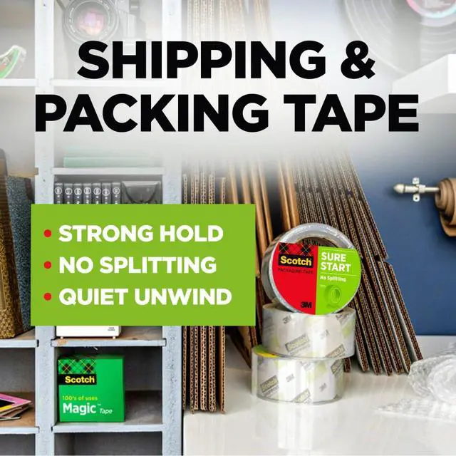 Alt view image 6 of 6 - Scotch Sure Start Shipping Packaging Tape, 1.88" x 54.6 yd, Designed for Packing, Shipping and Mailing, Quiet Unwind, No Splitting or Tearing, 3" Core, Clear, 1 Roll (345)