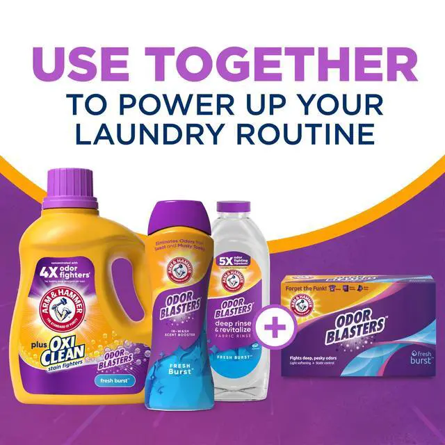 Alt view image 6 of 6 - ARM & HAMMER Plus OxiClean with Odor Blasters Liquid Laundry Detergent, Fresh Burst, 200.2 Fl Oz