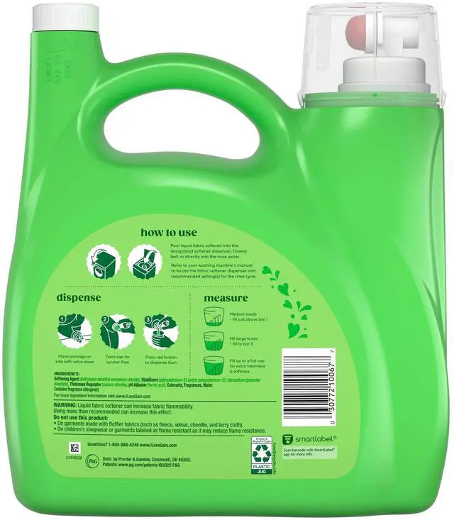 Alt view image 6 of 6 - Gain Liquid Laundry Fabric Softener and Conditioner, Original Scent, 140 fl oz, 190 Loads