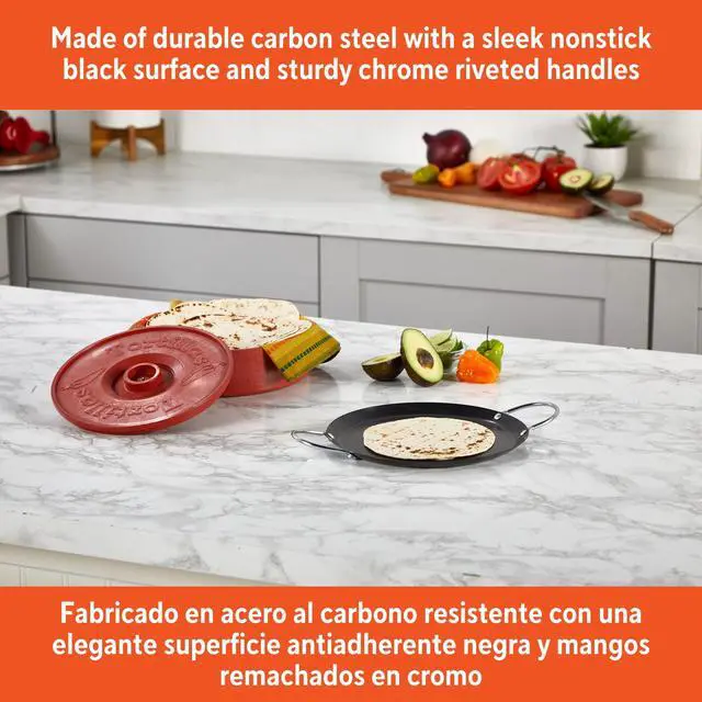 Alt view image 3 of 6 - IMUSA 9in Carbon Steel Nonstick Round Comal with Metal Handles, Black