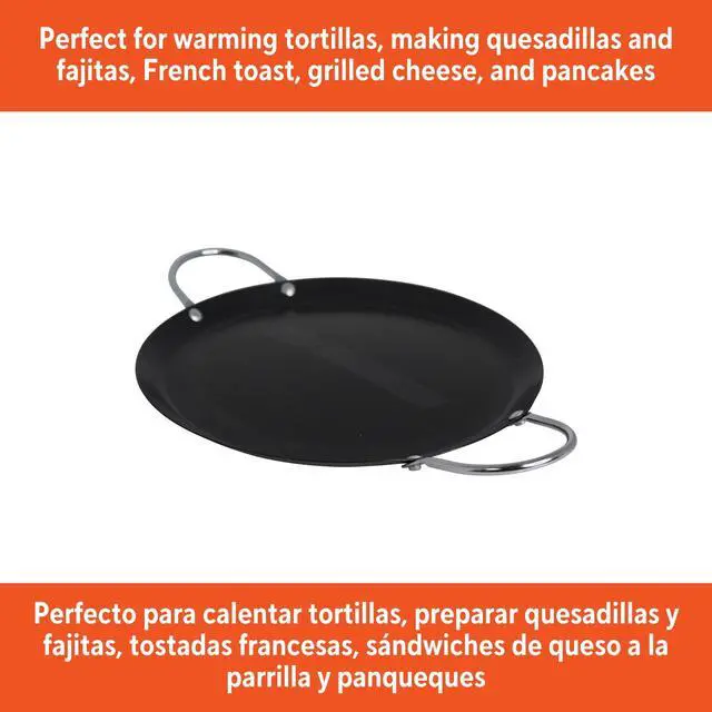 Alt view image 4 of 6 - IMUSA 9in Carbon Steel Nonstick Round Comal with Metal Handles, Black