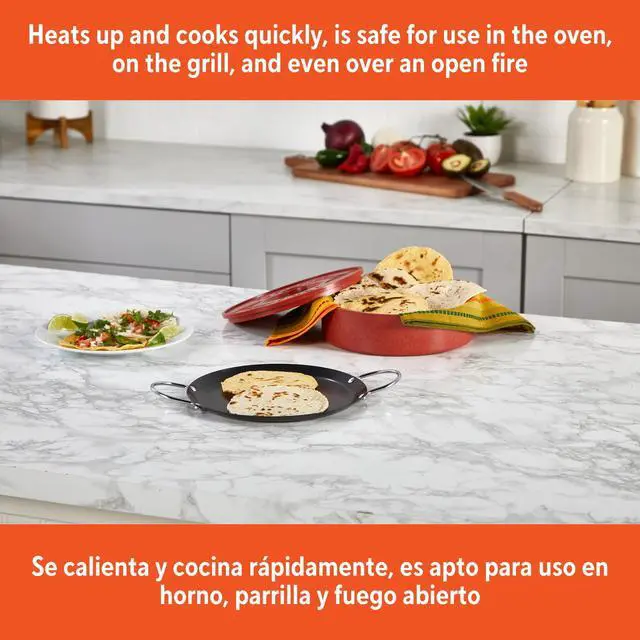 Alt view image 2 of 6 - IMUSA 9in Carbon Steel Nonstick Round Comal with Metal Handles, Black