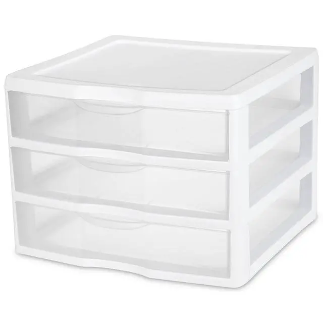 Alt view image 6 of 6 - Sterilite Wide 3 Drawer Unit, Countertop and Desktop Organizer with Clear Storage Drawers, White