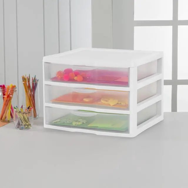 Alt view image 4 of 6 - Sterilite Wide 3 Drawer Unit, Countertop and Desktop Organizer with Clear Storage Drawers, White