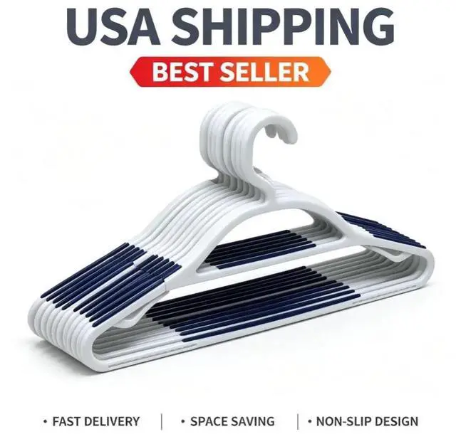 Main image of Mainstays Non-Slip Plastic Swivel Neck Clothing Hangers, 5 Count, White & Blue, Adult
