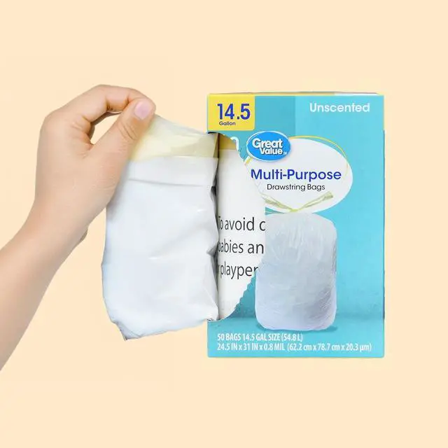 Alt view image 6 of 6 - Great Value Drawstring Trash Bags, 14.5 gal, Unscented, 50 Bags