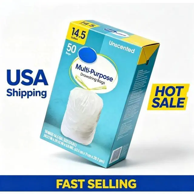 Main image of Great Value Drawstring Trash Bags, 14.5 gal, Unscented, 50 Bags