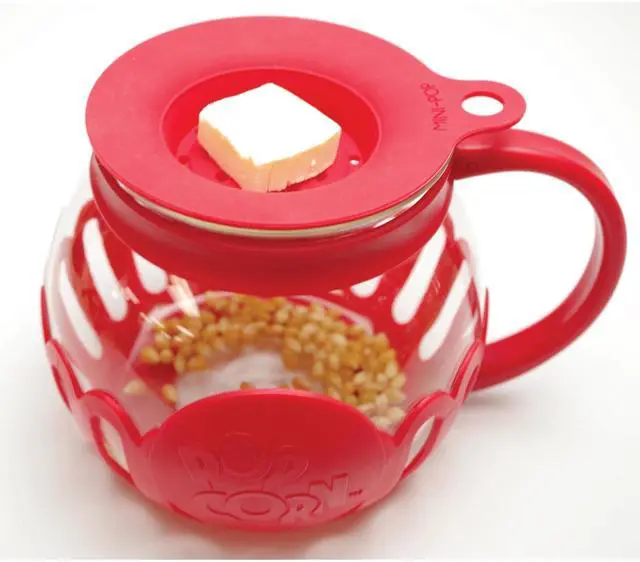 Alt view image 3 of 6 - Tasty Micro-Pop 1.5 qt Borosilicate Glass Microwave Popcorn Maker, Red