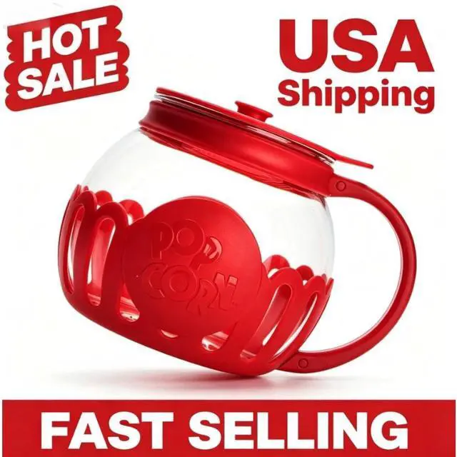Main image of Tasty Micro-Pop 1.5 qt Borosilicate Glass Microwave Popcorn Maker, Red